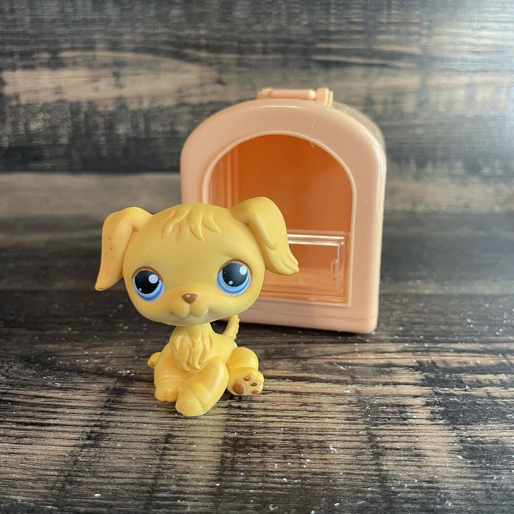 Hasbro Littlest Pet Shop LPS Golden Retriever #21 & Pink/Orange Carrier Set